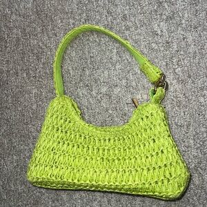 H&M Neon Green raffia Woven Shoulder Bag